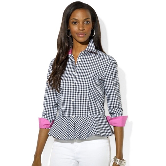 Lauren Ralph Lauren Tops - Lauren Ralph Lauren Gingham Peplum Cotton Blouse